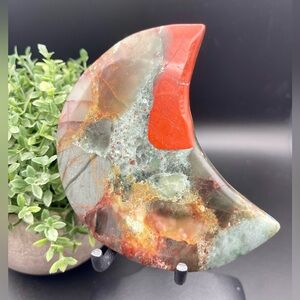 African Bloodstone Crystal Moon Carving 193g